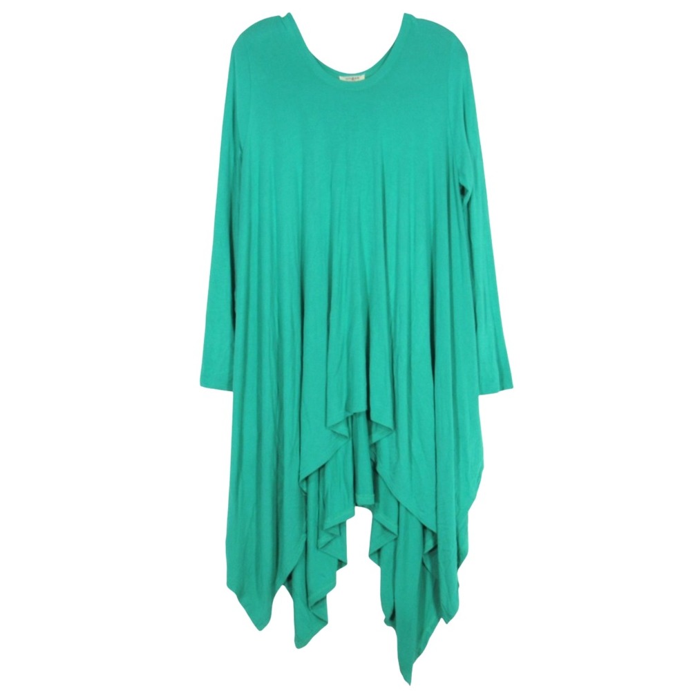 UMGEE Soft Knit GREEN Round Neck ASYMMETRIC HEM Oversized BLOUSE/TUNIC TOP Sz L